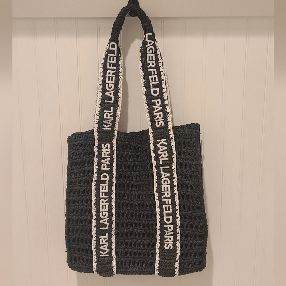 Karl lagerfeld straw tote. Black